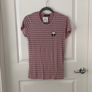 Brandy Melville pink stripe alien patch tee